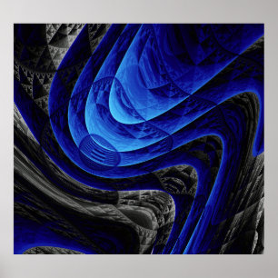 Blue wavy abstract, digital art background. poster