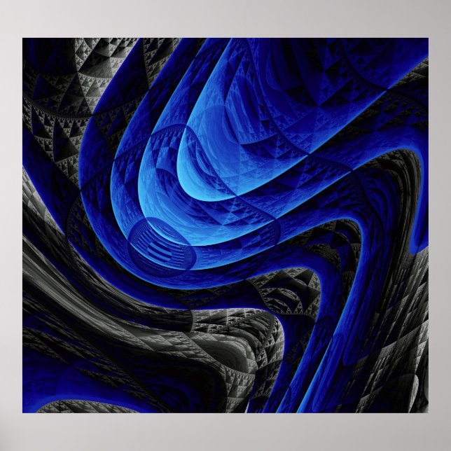 Blue wavy abstract, digital art background. poster (Front)