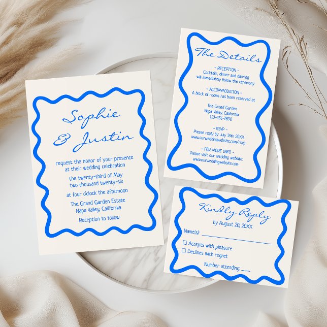 Blue Wavy Border Wedding Details Enclosure Card (Creator Uploaded)
