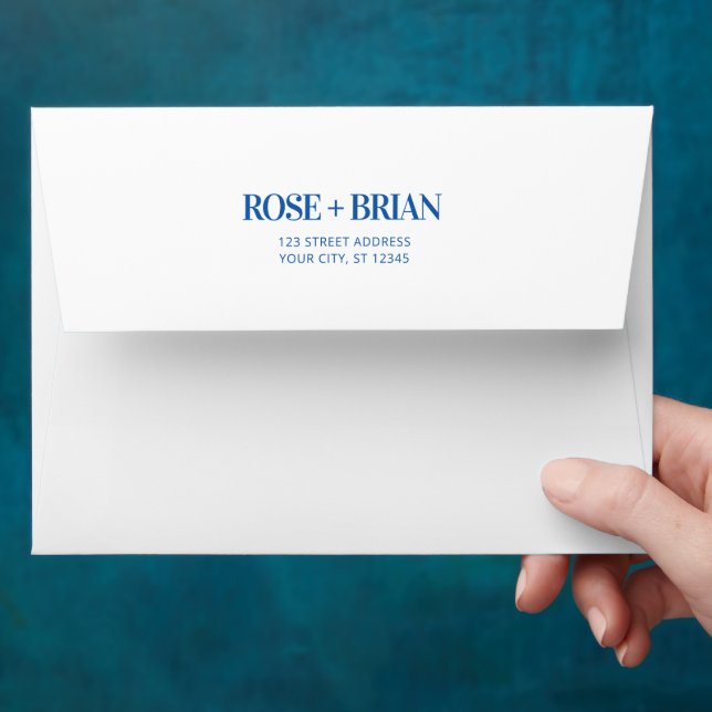 Blue Wavy Cabana Stripes Wedding Envelope (Hand)