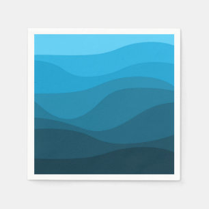Blue wavy ocean retro style waves design napkin