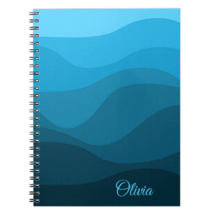 Blue wavy ocean retro style waves design notebook