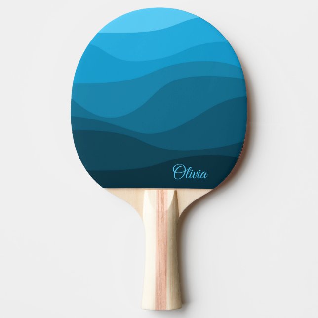 Blue wavy ocean retro style waves design ping pong paddle (Front)