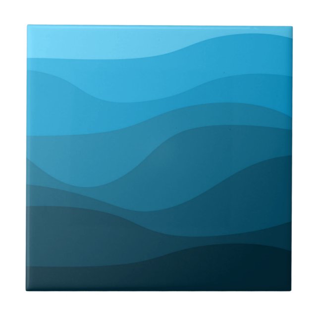 Blue wavy ocean retro style waves design tile (Front)