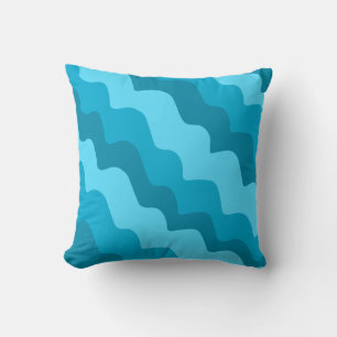 Blue wavy ocean waves gradient  throw pillow