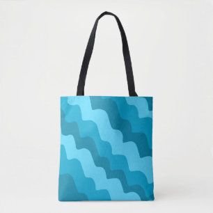 Blue wavy ocean waves gradient  tote bag