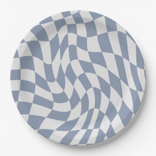 Blue Wavy Paper Plate Modern Party Tableware (Front)