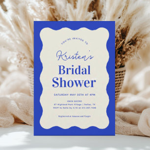 Blue Wavy Retro French Bridal Shower Invitation