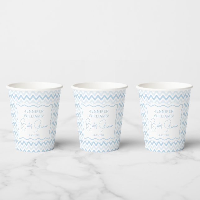 Blue Wavy Retro Sweet Baby Boy Shower Paper Cups (Multi)