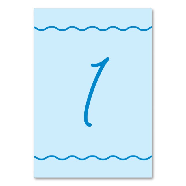 Blue Wavy Retro Wedding  Table Number (Front)