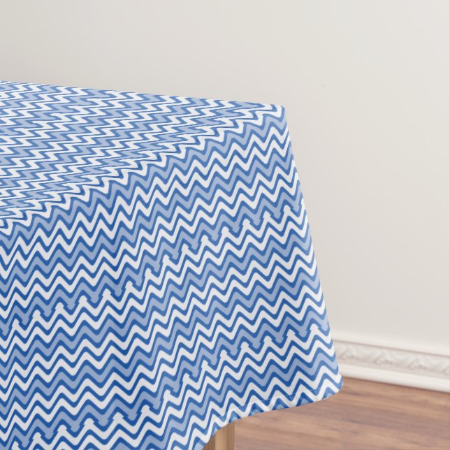 Blue Wavy Summer Pattern Rectangle Tablecloth (In Situ)
