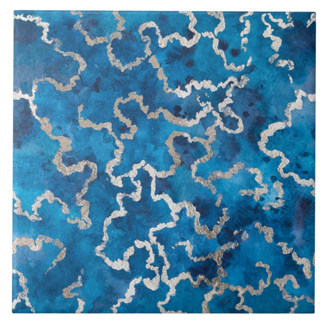 Blue Wavy Watercolor Texture Tile (Front)
