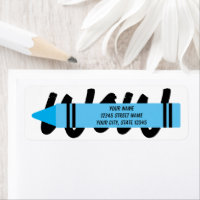 Blue wax crayon pencil return address labels