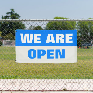 blue we are open template business banner sign