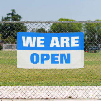 blue we are open template business banner sign