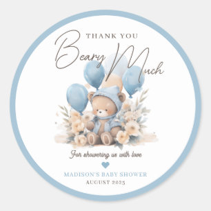 Blue We Can Bearly Wait Baby Shower Favour Classic Round Sticker