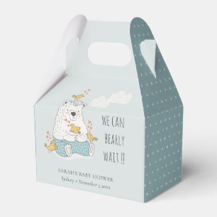 Blue We Can Bearly Wait Bear Birds Baby Shower Favor Box