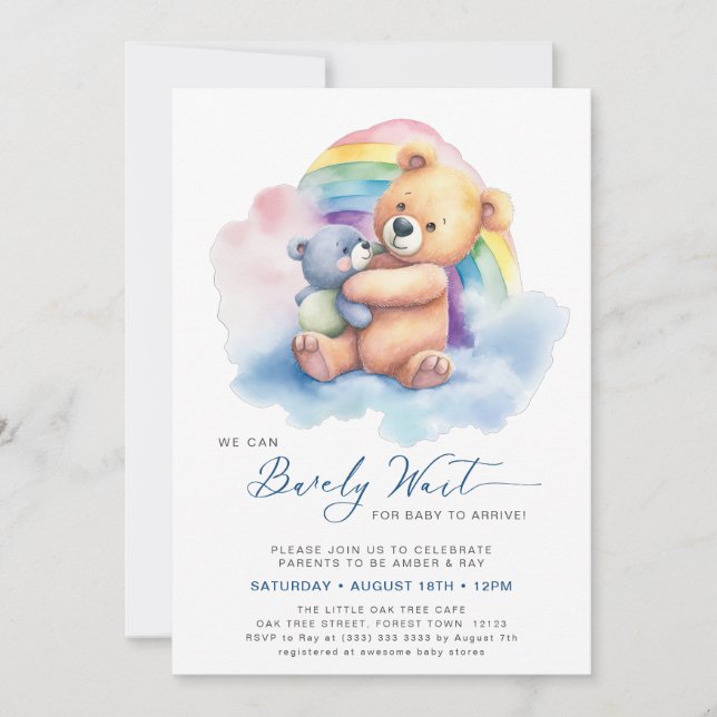 Blue We Can Bearly Wait Cute Boy Baby Shower Invitation (Front)