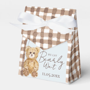 Blue We Can Bearly Wait Teddy Bear Boy Baby Shower Favor Box