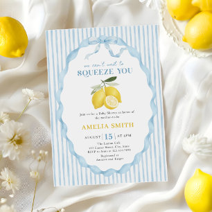 Blue We can't wait to Squeeze You Baby Shower Invitation