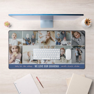 Blue We Love Grandma Photo Collage Grandkids Names Desk Mat