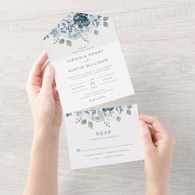 Blue Wedding All In One Invitation (Tearaway)