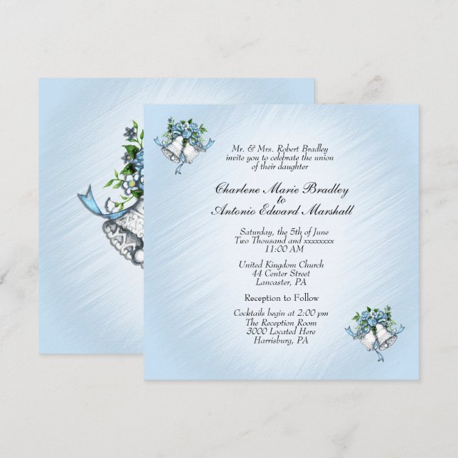 Blue Wedding Bells Invitation (Front/Back)