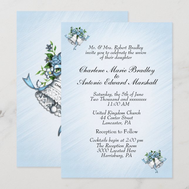 Blue Wedding Bells Invitation (Front/Back)