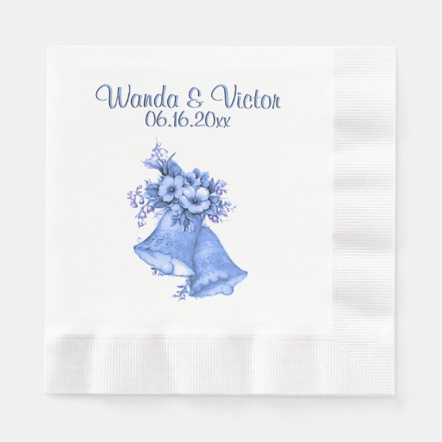 Blue Wedding Bells Personalized Napkin (Front)