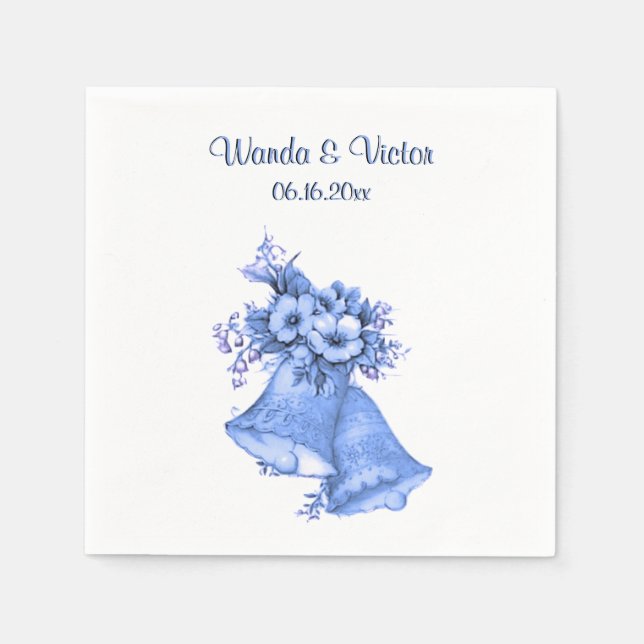Blue Wedding Bells Personalized Napkin (Front)