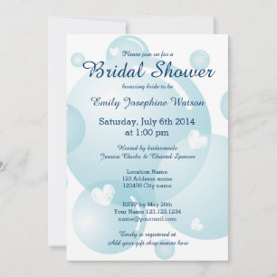 Blue wedding bubbles bridal shower invitations