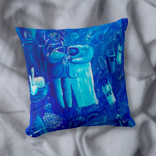 Blue Wedding Contemporary Art Painting Throw Pillow (Creator Uploaded)