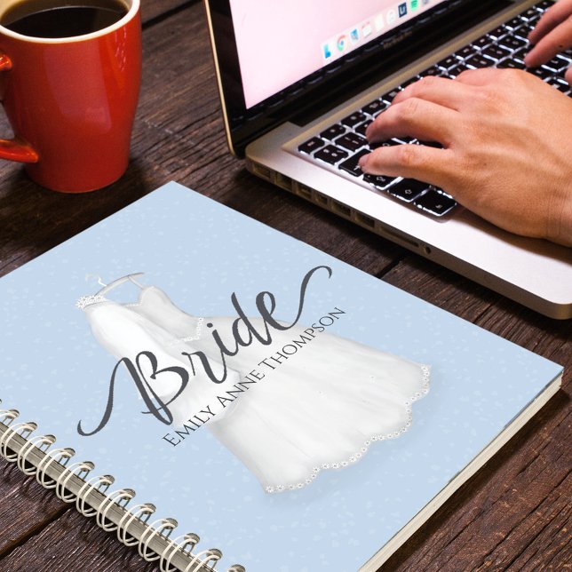 Blue Wedding Custom Bride Personalized Notebook (Simple Bride notebook with elegant bridal gown. )