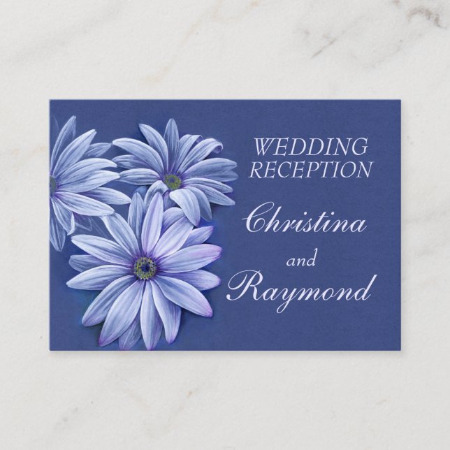 Blue wedding daisy art info enclosure card (Front)