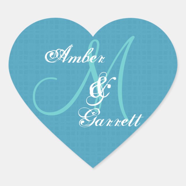 Blue Wedding Damask Monogram Any Initial V06 Heart Sticker (Front)