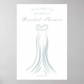 Blue Wedding Dress Bridal Shower Welcome Poster