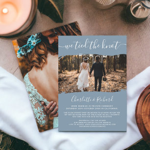 Blue wedding elopement tied the knot photo announcement