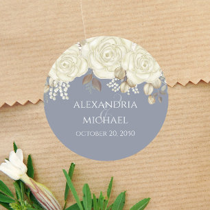 Blue Wedding Favour Floral Personalized Classic Round Sticker