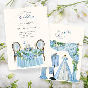 Blue wedding floral garden decoration  invitation