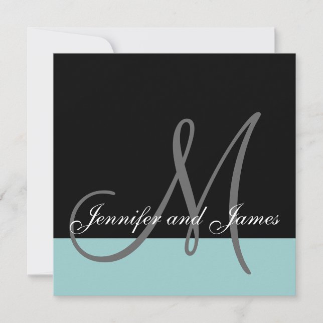 Blue Wedding Invitation Monogram Names (Front)