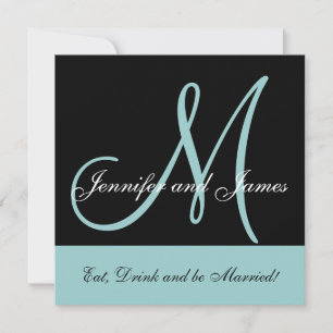 Blue Wedding Invitation Monogram Saying Names