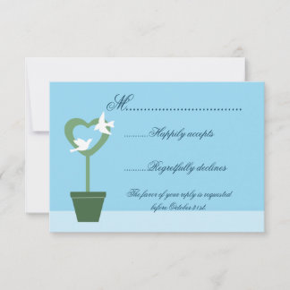 Blue Wedding Invitation RSVP with Doves on Topiary