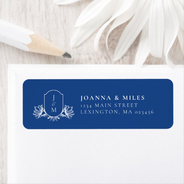 Blue Wedding Monogram Crest Return Address (Insitu)