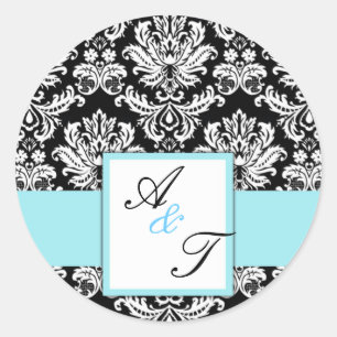 Blue Wedding Monogram Damask Seal