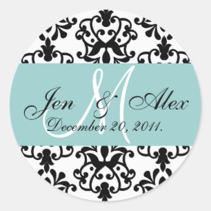 Blue Wedding Monogram Date Paisley Seal