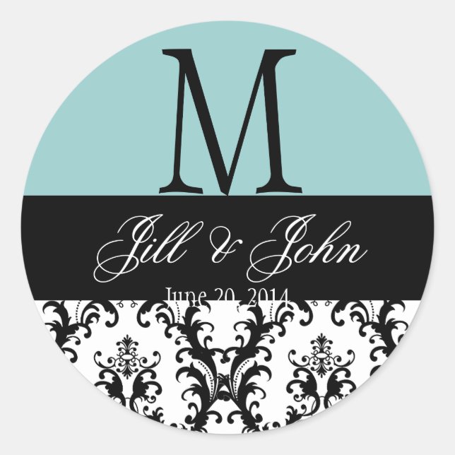 Blue Wedding Monogram Save Date Damask Seal (Front)