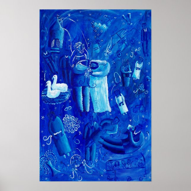 Blue Wedding Painting Contemporary Art Print (Front)