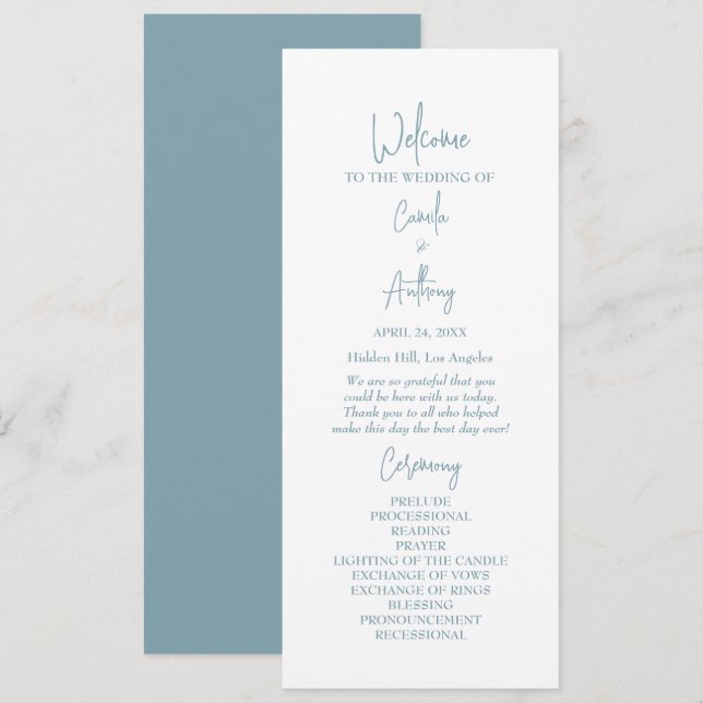 Blue Wedding Program (Front/Back)