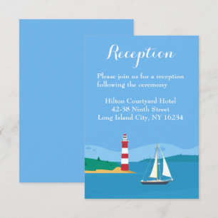 Blue Wedding Reception Lighthouse Sailboat Beach Invitation