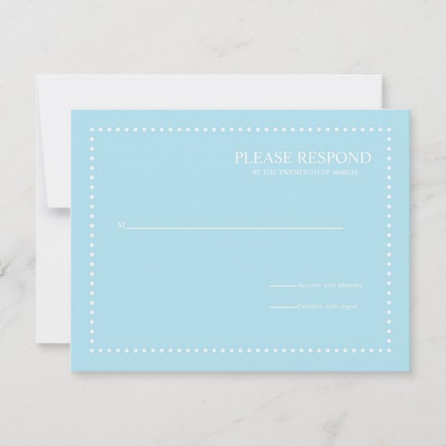 Blue Wedding Response Card with Pearl Border (Front)